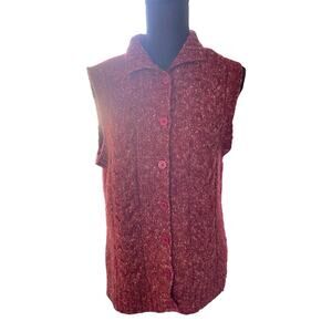 L.L.Bean knit burgundy sweater vest button up mock neck size med